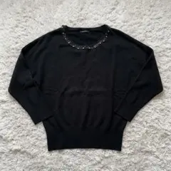 green label relaxing パール襟 ドルマンニット 黒