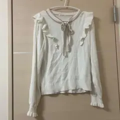 COLZA honeys ニット 長袖 フリル リボンタイ ホワイト系のサムネイル