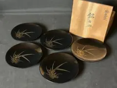 輪島塗 沈金蒔絵 菖蒲文 銘々皿 5客 菓子器 茶道具 108