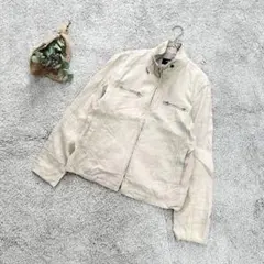 B2220【コムサイズム】ベージュジッパー付きポケットジャケット（L）麻/リネン