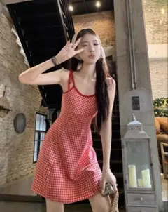 春夏映え❤️チェック柄ミニワンピース お洒落なキャミドレス✨女