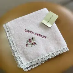 ローラアシュレイ　タオルハンカチ レース 花柄刺繍 ピンクのサムネイル