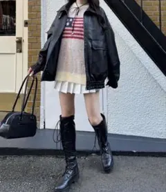 [nemne]オーバーサイズ ブラック レザージャケット