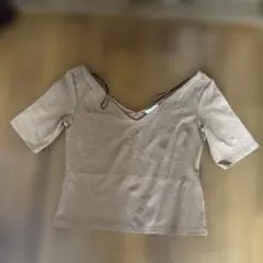 H&M ベージュ Vネック 半袖Tシャツ Lサイズ