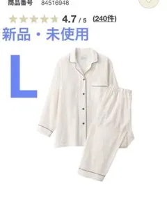 無印良品　婦人　脇に縫い目のない　二重ガーゼ長袖パジャマ　Lサイズ オフホワイト