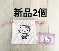 ハローキティ　巾着袋　ポーチ　2個　新品　小物入れ　ヒョウ柄　レオパード　ピンク