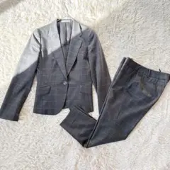【LES MUES】パンツスーツセット（グレー）チェック トップスS パンツSS