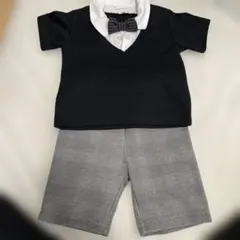 フォーマルセット 80cm 黒ポロシャツ チェックパンツ　卒入園　冠婚葬祭