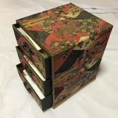 和柄 3段文箱 和紙 赤 昭和 레트로