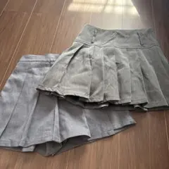 グレー プリーツミニスカート 2点セット