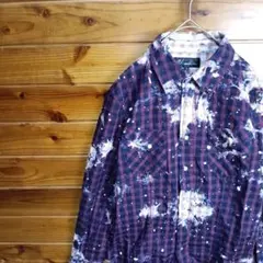 ウエスタンシャツ　チェックシャツ　長袖シャツ　ブリーチ加工　ペイント加工　キツネ