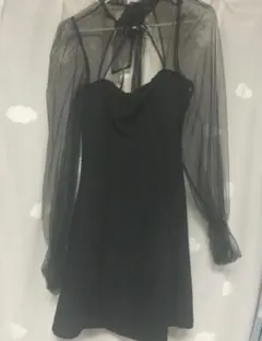 透け感のあるブラックミニワンピース M