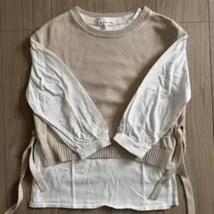 グローバルワーク　長袖白Tシャツとベージュのベスト　140