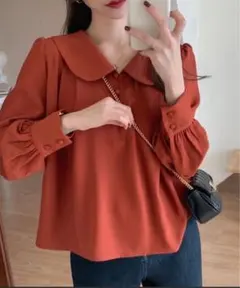 オレンジ　丸襟 ブラウス　オシャレ　送料込✨
