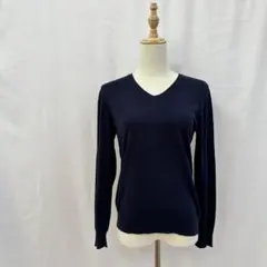 無印良品 綿シルクVネック薄手ニット セーター 春秋L紺