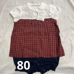 familiar チェックロンパース 80 ファミリア 半袖　女の子　赤　刺繍