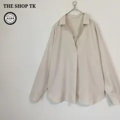 THE SHOP TK　タケオキクチ　ブラウス　シャツ　Vネック　ベージュ　Mのサムネイル