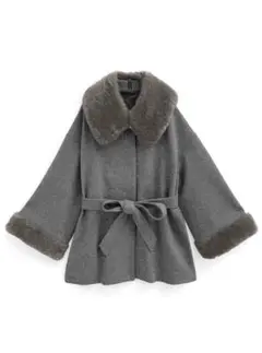 三上悠亜　リボンベルトファーティペット付フレアコート[k9335f]