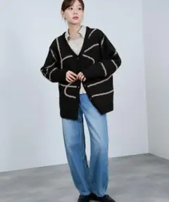 マックハウス nAvy もちり もちもち 総柄ニットカーディガン レディース