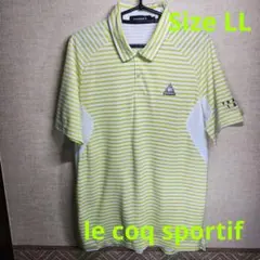 ​【美品】ルコックスポルティフ ゴルフ ボーダー ポロシャツ LL 黄緑×白