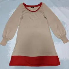 Zampa 長袖 チュニック ベージュ×レッド