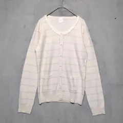 LD prime♡ニットカーディガン パールボタン ボーダー ラメ Mのサムネイル