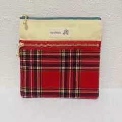 《期間限定値下げ‼︎》ハンドメイド 2ダブルファスナーポーチ チェック 赤チェック