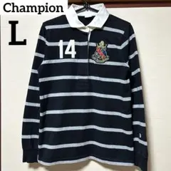 Champion ラガーシャツ 綿100 ボーダー ブラック L ヴィンテージ