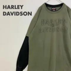 2665 ハーレーダビッドソン　両面　ビッグロゴ　長袖　Tシャツ　ゆるだぼ　緑