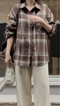 ☆SLOWANDの大人気チェックシャツ（ココアベージュ）☆