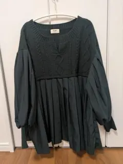 ビームスハート　BEAMSHEART　ニットコンビ異素材プルオーバー　グリーン