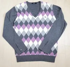 正規☆美品☆ブラックレーベル☆アーガイル☆袖ボタン☆Vネック☆ニット