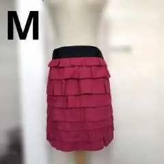 ピンク フレアスカート 黒ウエスト フリルスカート M