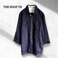 【THE SHOP TK】フランスリネン100%シャツ XL ネイビー 爽やかのサムネイル