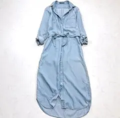 バンヤードストーム シャツデニムワンピース ベルト付き リヨセル100% 羽織り