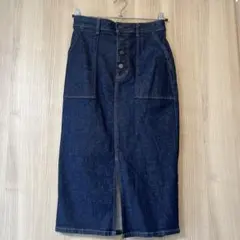 ダークデニム タイトスカート フロントボタン