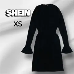 SHEIN フレア袖 ニットワンピース XS タイトシルエットブラック 黒