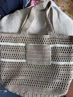 ストライプのかごバッグ（緑・茶色）