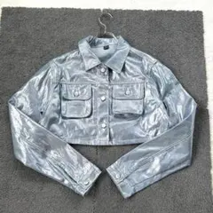 シーイン/M/銀/クロップドジャケット/ショート丈/メタリック/春秋/カジュアル