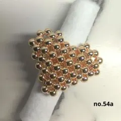 no.54aハンドメイドビーズリングぷっくり立体ビッグハートメタリックゴールド