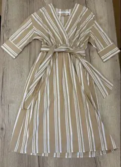 Ray BEAMS ストライプ シャツワンピース ベージュ