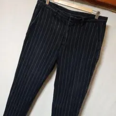 美品 42 ZARA MAN アンクルパンツ ソフトデニム ストライプ