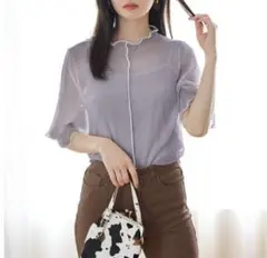 【新品未使用】インナー付き楊柳トップス(ブルーM) 【GRL(グレイル)】