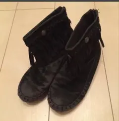 女の子用　フリンジ付き黒ショートブーツ　22㎝　中古品