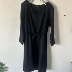 ネイビーブラック ワンピース 八分丈　卒業式、入学式にも