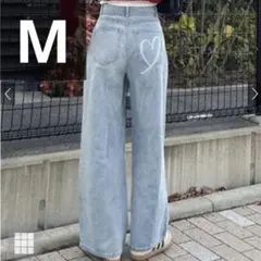 GRL バックハートフックワイドデニムパンツ ブルーM cu485 ジーンズ