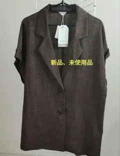 Denifits ブラウン チェック柄 半袖ジャケット Mのサムネイル