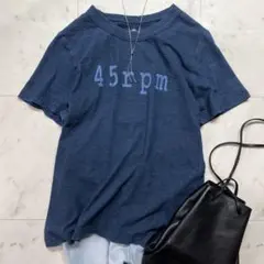 美品 45R インディゴ染め ロゴプリントTシャツ ネイビー サイズ3のサムネイル