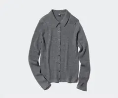 UNIQLO メリノリブポロカーディガン　ニットM グレー　長袖