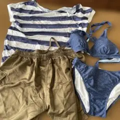 ダークブルー セパレート水着とストライプトップスセット